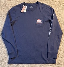 Boys Vineyard Vines Navy Christmas Long Sleeve T Shirt Size M NWT
