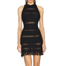 New Isabel Marant Etoile Aralia Fringe Trim Cotton Sun Dress Black Knit Sz 36