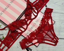 Victoria s Secret. Satin Ziggy Glam Floral Embroidery Strappy Open-Cup Bra Set