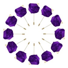 12Pcs Groom Boutonnieres Rose Boutonnieres Pins for Men Dark Purple