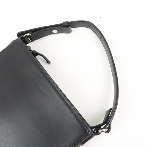 Auth BURBERR Logo Cotton Leather Adjustable Hand Bag Shoulder Bag Black Used F/S - Picture 6 of 24