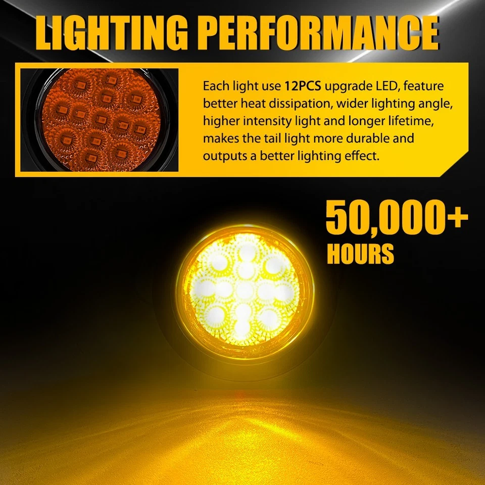 Luz de giro de freno de parada trasera LED ámbar redondo de 2,5 pulgadas*4+juego de ojales Foto 4 de 4