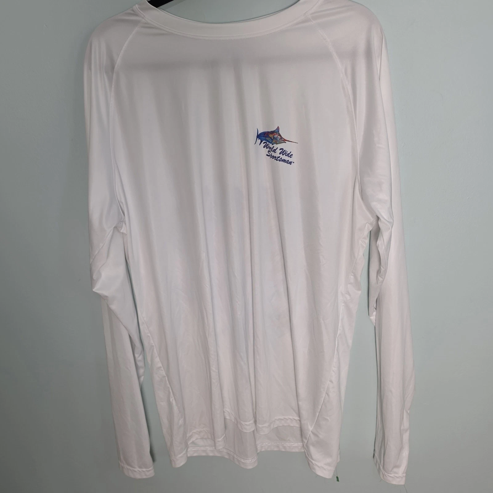 World Wide Sportsman Fishing Shirt Mens XL White Long Sleeve Performance Graphic