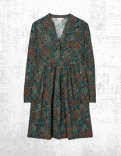 Women’s Fat Face Jersey Dress Long Sleeve Elsie Textured Cotton V-neck Multi