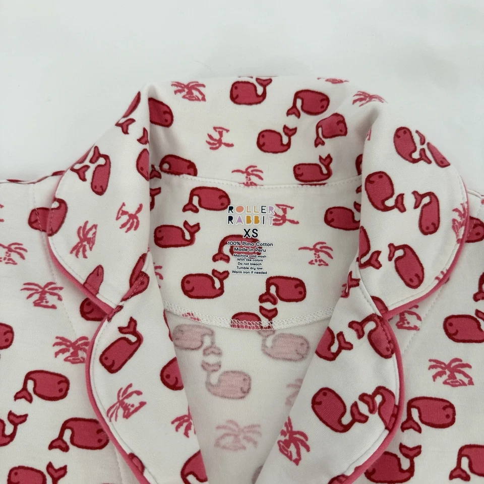 Roberta Roller Rabbit Talla XS Rosa Ballenas Moby Polo Pijama Top Abotonado Salón Foto 4 de 4