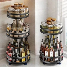 Double/Triple Adjustable Kitchen Round Spice Rack, 360 Degree Rotating Organizer