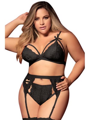 Ensemble pièces noir grande taille soutien-gorge string porte