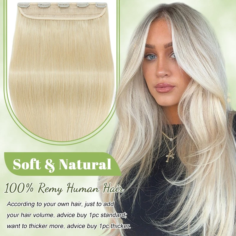 8-24Inch 100% Remy Clip in Thick Human Hair Extensions 3/4 Full Head One Piece - Image 3 of 4