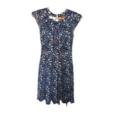 Tory Burch Silk Blue White Floral Dress Cap Sleeve Sheath Lined Womens Size XS