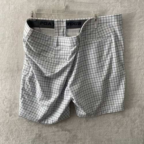 Pantalones Cortos Chinos de Golf PGA Tour Para Hombres Blanco Azul Cuadros 42 Poliéster Botón Cremallera - Imagen 9 de 10