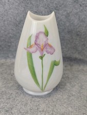 Dainty White Budvase By Fenton Hand-painted Purple Iris 5" Tall Signed Labeled