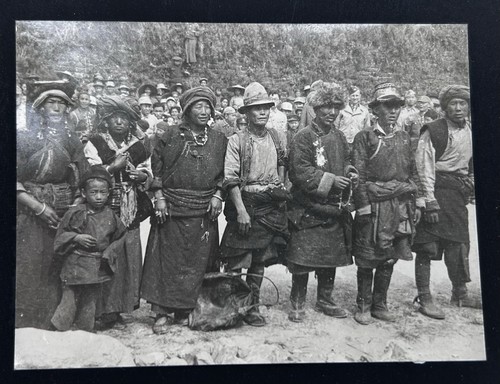 1920's China Real Photo of a Group of Tribal, Village People Tibet, China