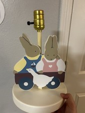 Nursery Table Lamp Wooden Bunny and Goose Design, White/Pink/Blue/Brown
