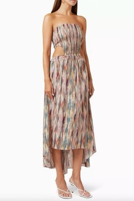 NWT MISA Los Angeles Myka Ikat Strapless Cutout Smocked Dress Size S MSRP $410