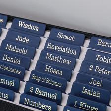 -Leather Bible Tabs with Book Summaries,Gold Foil Lettering(Blue)