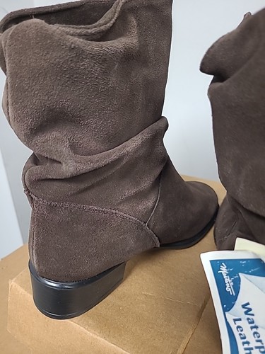 MARTINO Canada Beige Suede Leather Slouch Boots Block Heel Women’s Size 11 W - Picture 5 of 6