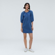 Everlane Seersucker Puff Sleeve Mini Dress Blue Organic Cotton Lagenlook XS