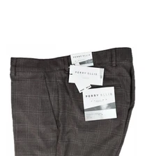 Perry Ellis Portfolio Mens Brown Plaid Slim Pants 36 X 32 $95 PTBFD041