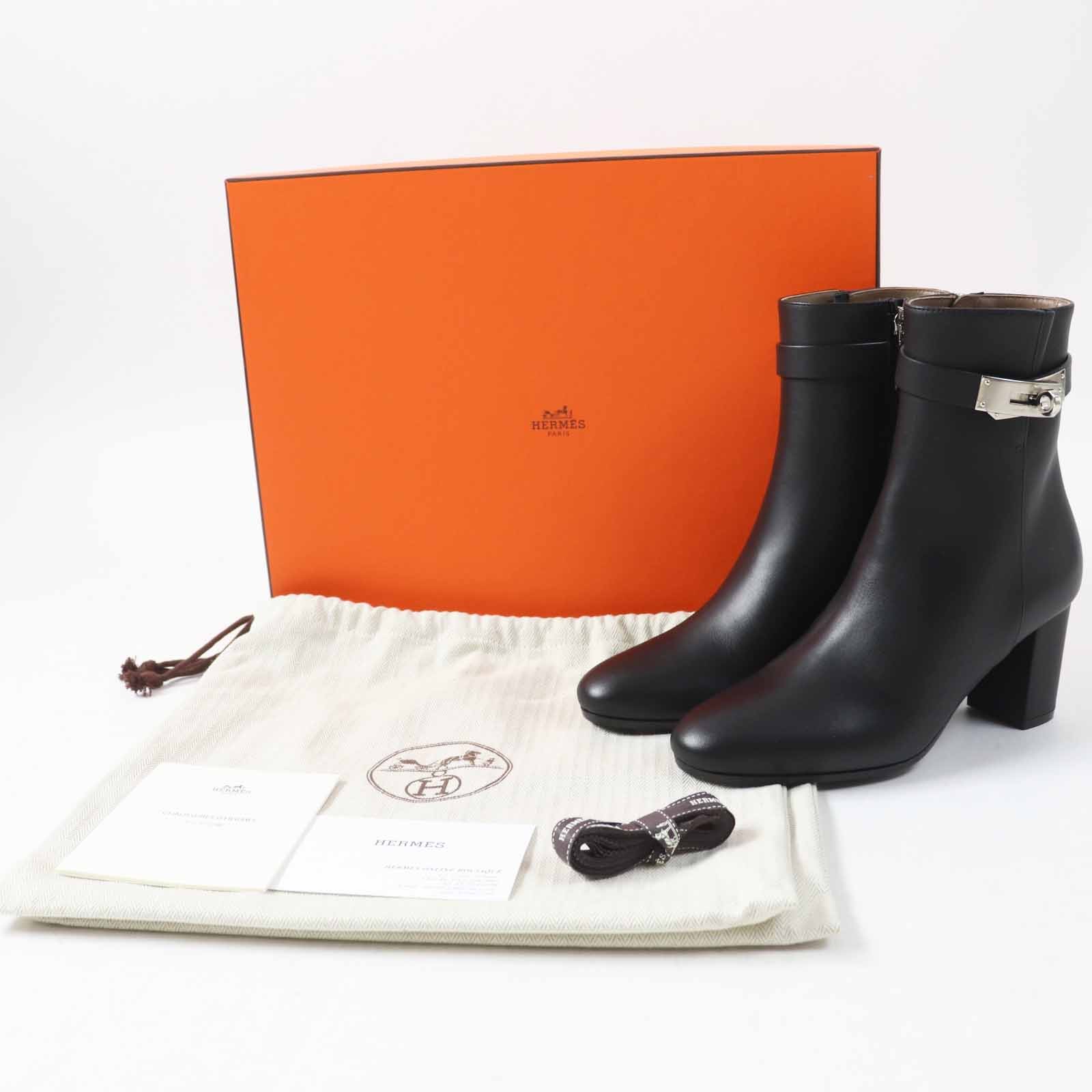 HERMES short boots Saint Germain Kelly Metal black leather Women 35 thumbnail 2