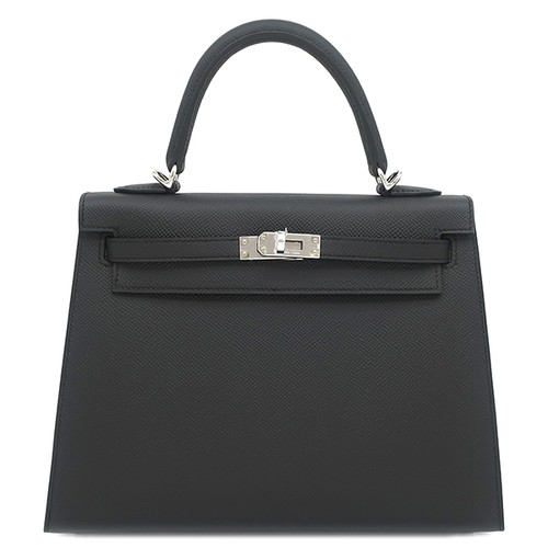 HERMES 2WAY bag Kelly 25 outer stitch Epsom  black SilverMetal Brand new,