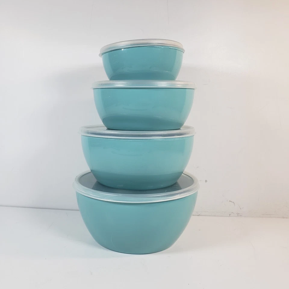 Juego de cuencos de preparación de ayuda de cocina con tapas 8 piezas azul azulado macizo 1 2 3 4 tazas cuencos Foto 2 de 4