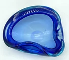 Vtg MCM Murano Style Glass Ashtray Bowl Hand Blown 7” Cobalt Blue Ombre READ