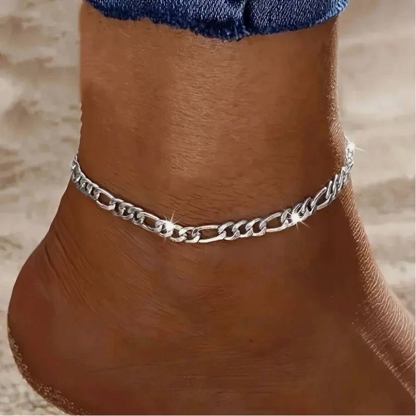 Sterling Silver 925 Figaro Anklet, 4mm, 23cm
