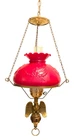 Vintage Ethan Allen American Federal Brass Eagle Hanging Lamp Red Glass 10"