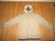 Vitg STEARNS Hansa Branta Goose Down Parka Canvas Jacket w/ Fur Trimmed Hood ~ L
