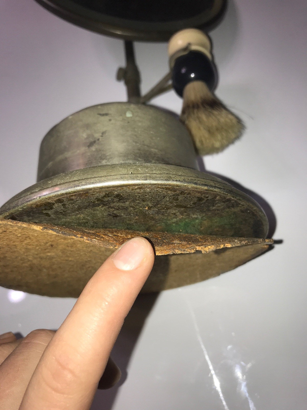 Vintage Antique Metal Shaving Mirror & Adjustable Stand, Mug Brush