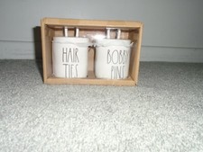 Rae Dunn Hair Ties  Bobby Pins 2 Small Looped Lid Canisters Brand NEW