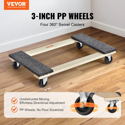 VEVOR Furniture Dolly Moving Dolly Caster 454 kg Capacity 4 Rolling Wheels Wood - Picture 2 of 12