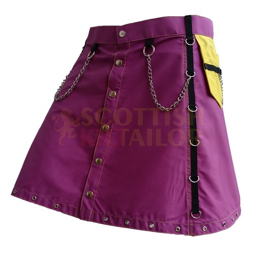 Handmade Utility Kilt For Women Purple With & Yellow Utility Kilt & Women Skirt - 第 4/4 張圖片