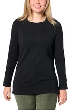 Denim & Co. Women's Adaptive Active French Terry LongSlv Tunic Black
