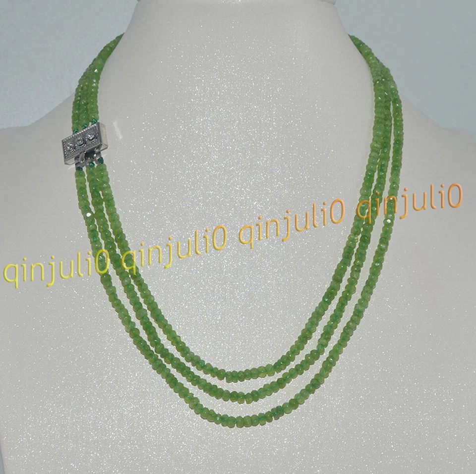 Collares de cuentas rondelle gemas de peridoto verde natural facetadas de 3 filas de 17-19"" Foto 2 de 4