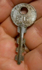 Vintage Original FK Trademark Padlock Lock Flat Stamped Key No # Double Sided