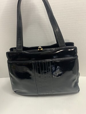Vintage 1960's Framed Black Patent Leather Purse Handbag