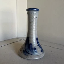 Vintage 1989 ROWE  Pottery Candlestick Holder Salt Glaze (Blue)  USA