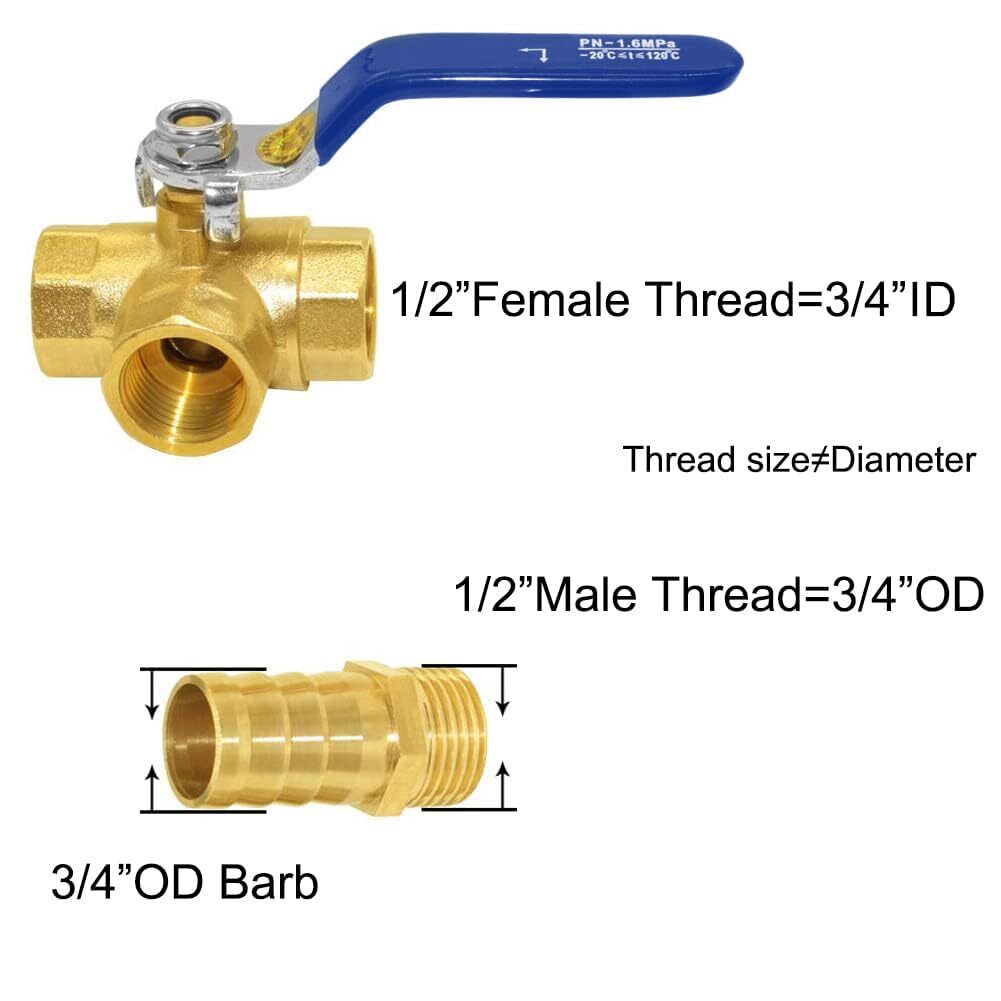 Beduan 3-Way Shut Off Ball Valve - 1/4" Hose Barb, Y-Shaped Brass Valve For Air, Water, Fuel, Gas - View #8