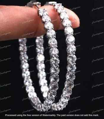 4Ct Round Cut Lab-Created Diamond Inside-Out Hoop Earrings 14K White Gold Finish