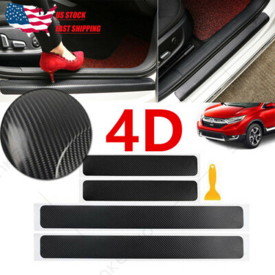 For Hyundai Carbon Door Sill Black Step Plate Scuff Cover Anti Scratch Protector