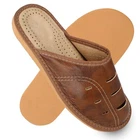 Men's slippers leather eyelet pattern brown slip on for big feet size 40-53 Metz