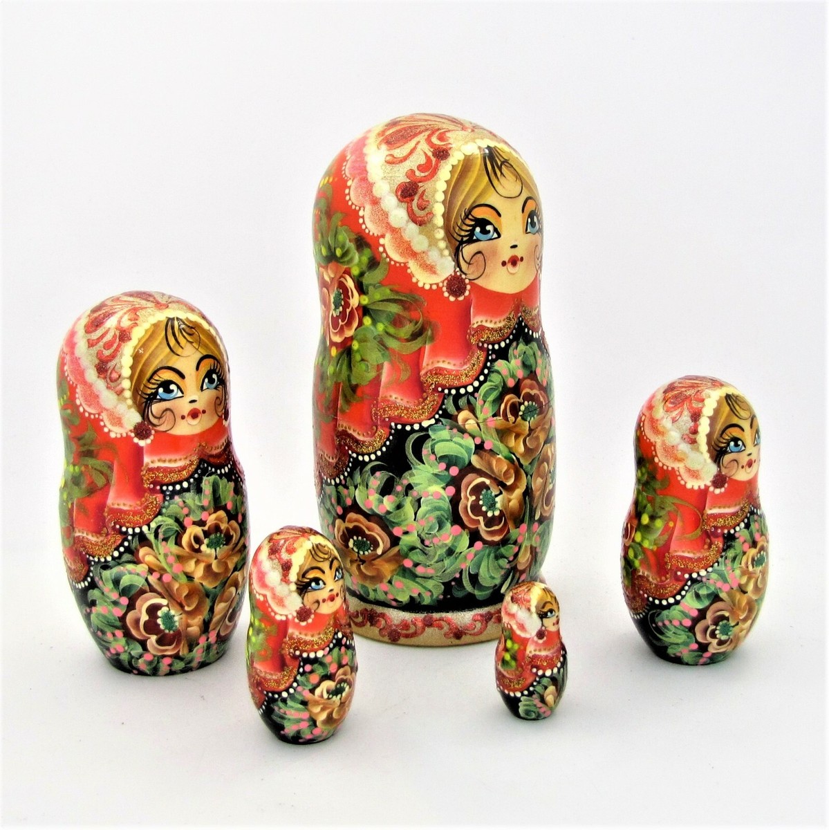 5 POUPÉES RUSSES H17 peint main signé Matriochka Père NOEL Nested Doll Art Russe EUR 39,77 - FR