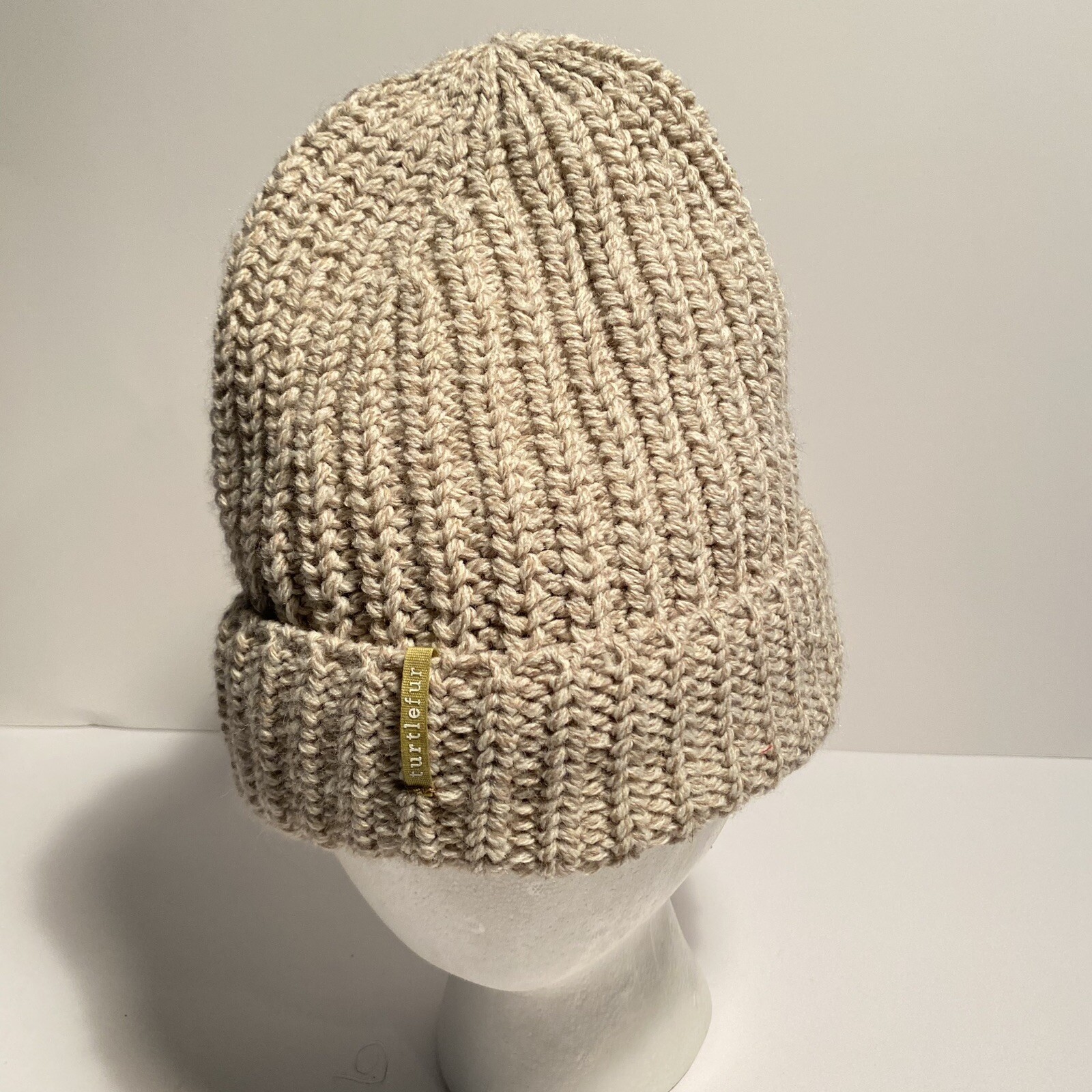 Turtle Fur Ragg Wool Blend Ethan Beige Cable Knit Winter Hat Fleece Lined Hat