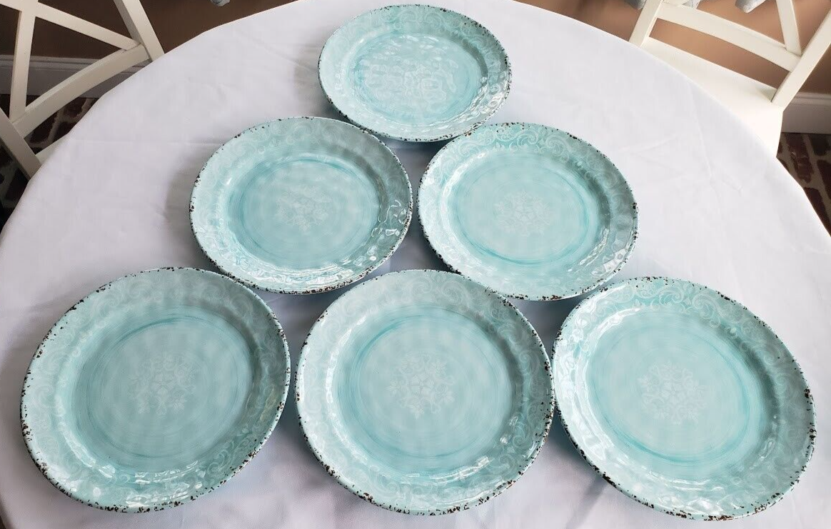 Cynthia Rowley Aqua Blue Rustic Dinner Plates 11