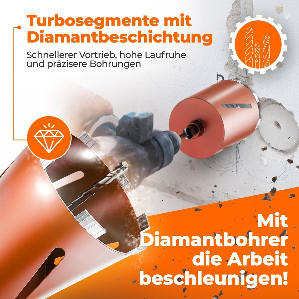 SDS PLUS oder SDS Max Diamantbohrkrone Ø 26-162 mm / 200 mm Länge Kernbohrkrone - Bild 2 von 4