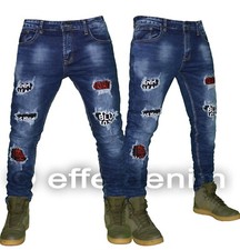 Jeans uomo Denim pantaloni slim strappi design scritte elasticizzati toppe 3950