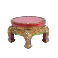 Opiumtisch Rund Spiegelsteine Beistelltisch Rot Antik Nachttisch Thailand 30Cm Ø