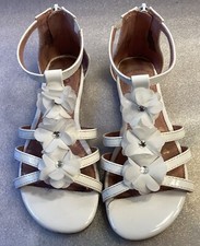 SO Girls White Gladiator Kenzie Memory Foam Sandals W/rhinestones Size 1 Zip Up