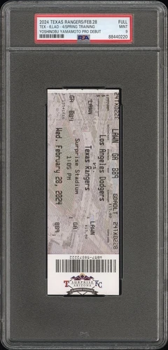 YOSHINOBU YAMAMOTO MLB PRO DEBUT TICKET 2/28/24 OHTANI GRADED PSA 9